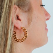 Curb chain effect hoop earrings 35 mm - Gold plated x2