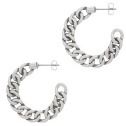 Curb chain effect hoop earrings 35 mm - Antique silver plating x2