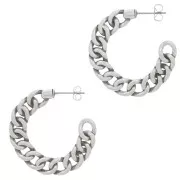 Curb chain effect hoop earrings 35 mm - Antique silver plating x2