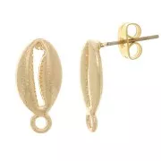 Shell Ear Studs with Closed Ring 17x8 mm - Gold x2