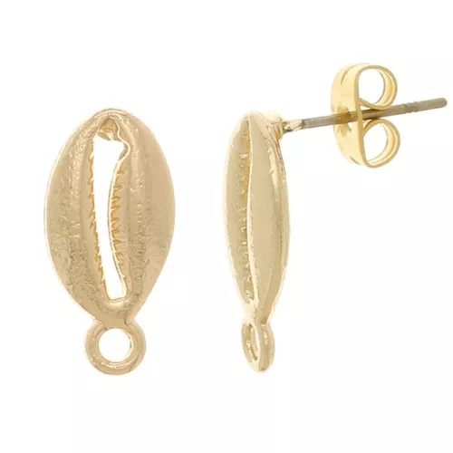 Shell Ear Studs with Closed Ring 17x8 mm - Gold x2