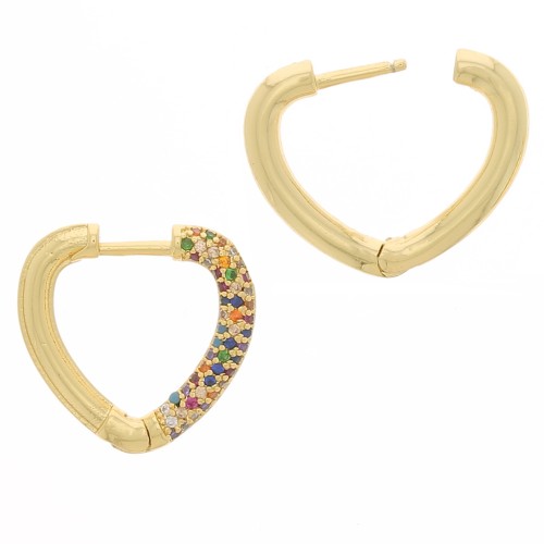 Heart Shaped Dormeuses with zirconium oxide 18x19 mm - Gold - Multicolored x2