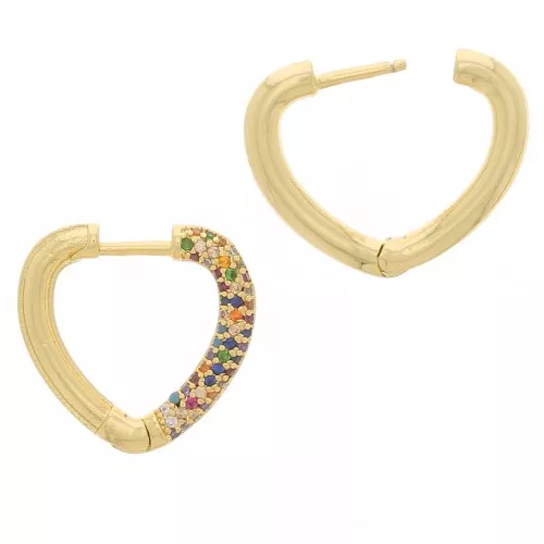 Heart Shaped Dormeuses with zirconium oxide 18x19 mm - Gold - Multicolored x2