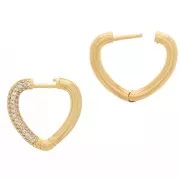 Heart Shaped Dormeuses with zirconium oxide 18x19 mm - Gold - Crystal x2