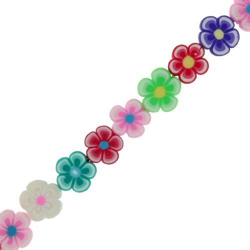 Polymer clay flower beads 10 mm Multicolor x 38cm