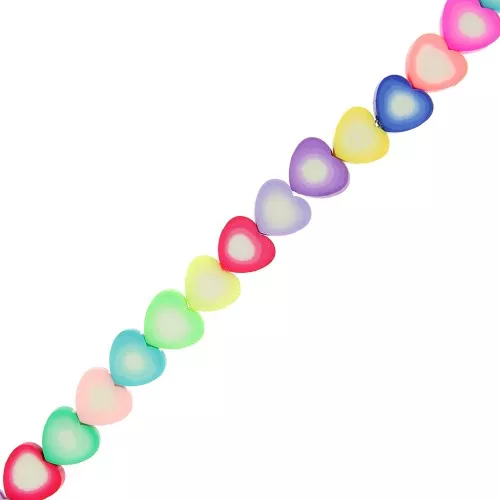 Polymer clay heart beads 10 mm Multicolor x 34cm