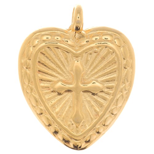 Heart charm with cross 16x14 mm - Fine Gold plated x1