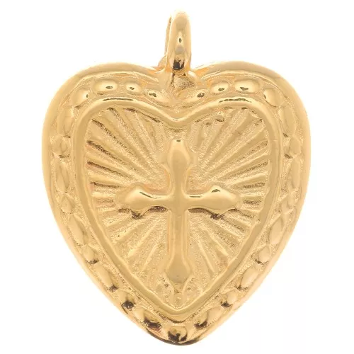 Heart charm with cross 16x14 mm - Fine Gold plated x1