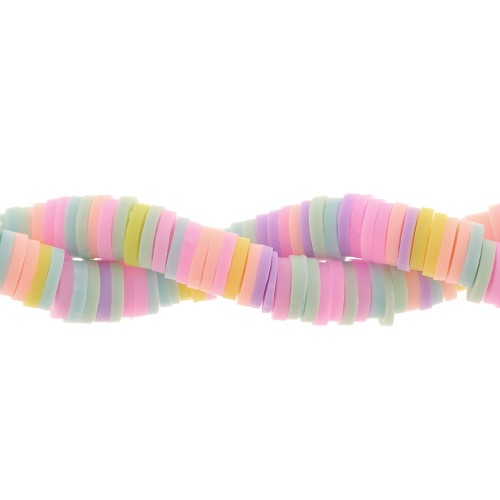 Heishi beads polymer clay rondelles 6x1 mm - Pastel multicolor x39cm