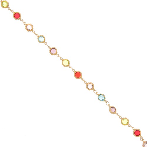 Fancy chain with multicoloured crystals set in 6 mm - Gold x1m