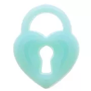19x15mm Acrylic Heart Padlock Pendant - Turquoise x1
