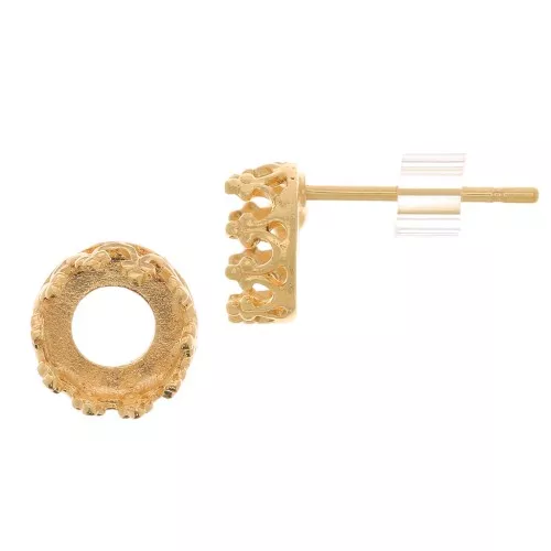 Stud earrings for cabochon 6mm - crown design - Gold plated 3 microns x2