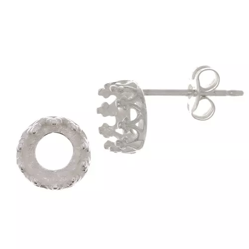 Studs for cabochon 6 mm - crown design - Silver 925 x2