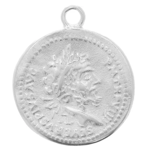 Roman Coin Pendant 24x20.5 mm - Fine Silver plating x1