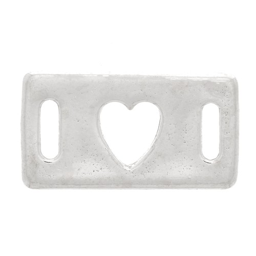 Rectangular hollowed-out heart-shaped spacer - 16x9 mm - Silver 925 x1
