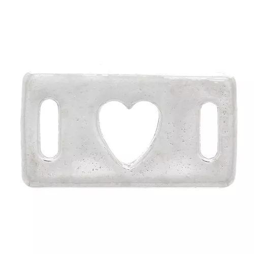 Rectangular hollowed-out heart-shaped spacer - 16x9 mm - Silver 925 x1