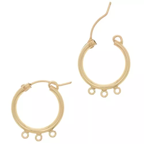 13mm Gold filled Hoop earrings with 3 open ring x2