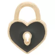 Padlock heart 15x12 mm with epoxy resin - Gold - Black x1