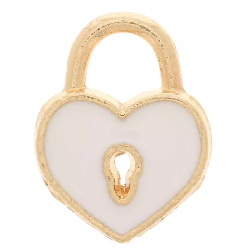 Charm heart padlock 15x12 mm with epoxy resin - Gold - White x1