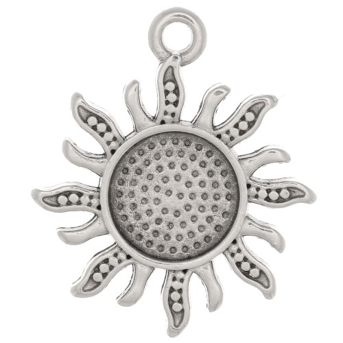 Sun pendant 21x18 mm for 8 mm cabochon - Antique silver plating x1