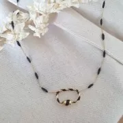 Oval screw clasp with resin 25x16 mm - Gold - White x1