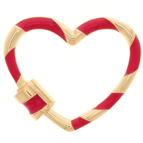 Heart clasp to screw with resin 22x26 mm - Gold - Red x1