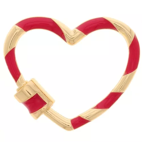 Heart clasp to screw with resin 22x26 mm - Gold - Red x1