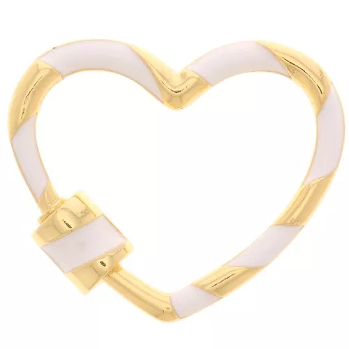 Heart clasp to screw with resin 22x26 mm - Gold - White x1