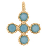 9x7mm Mini Cross Charm with 1.7mm zirconium oxide - Fine Gold plated - Turquoise x1