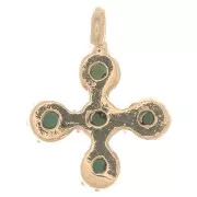 9x7mm Mini Cross Charm with 1.7mm zirconium oxide - Fine Gold plated - Turquoise x1
