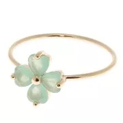 Flower ring with 4 glass petals - Green water - Size 52 3 microns Gold plated x1