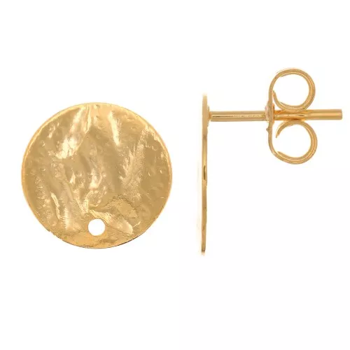 12mm Hammered disc ear studs with one hole - Fine Gold Plated x2