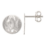 12mm Hammered disc ear studs with one hole - Silver tone x2|raw }}