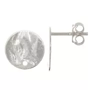 12mm Hammered disc ear studs with one hole - Silver tone x2