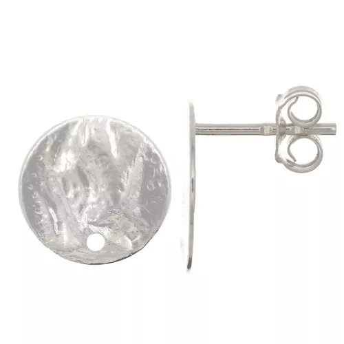 12mm Hammered disc ear studs with one hole - Silver tone x2