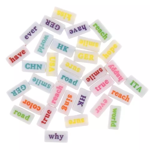 Assortment of 60 rectangular Word Beads 15x7.5 mm White - Multicolored