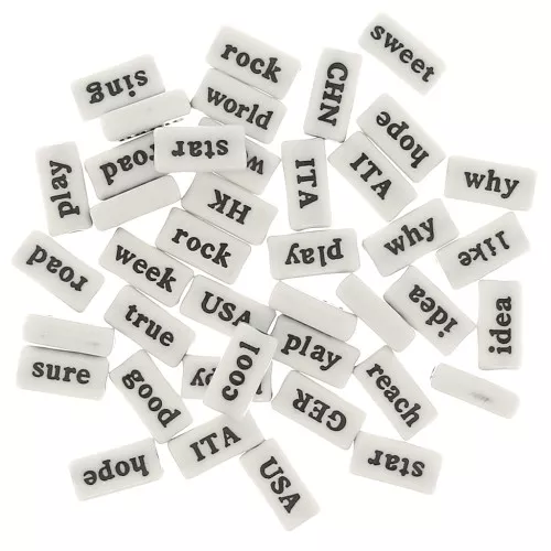 Assortment of 60 rectangular Word Beads - random - 15x7.5 mm White - Black