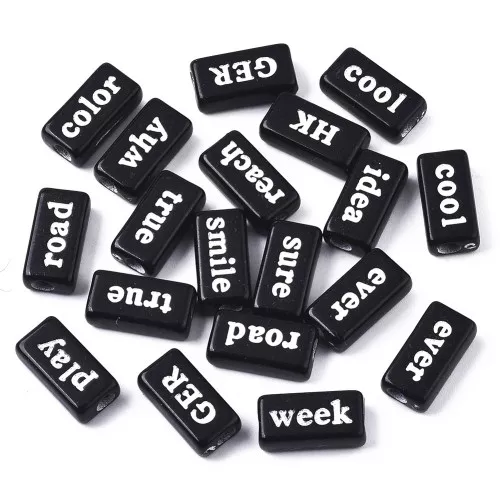 Assortment of 60 rectangular Word Beads - random - 15x7.5 mm Black - White