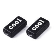 Assortment of 60 rectangular Word Beads - random - 15x7.5 mm Black - White