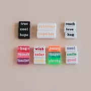 Assortment of 30 Rectangular Word Beads - Random - White - Gold