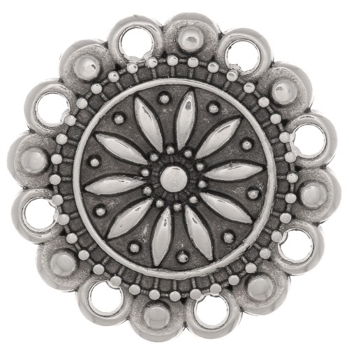 19mm multi-hole worked flower connector - Antique silver plated x1