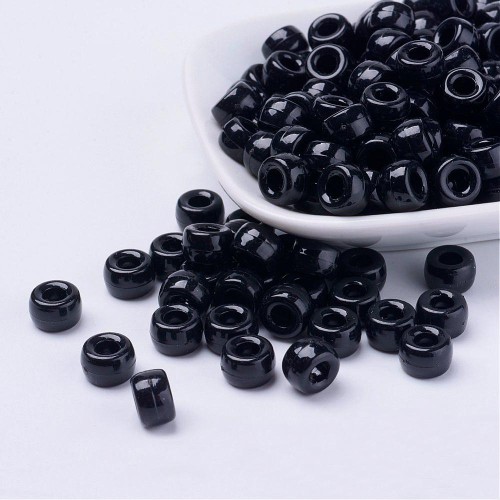 9x6mm Large hole beads - Pony beads - Black x50