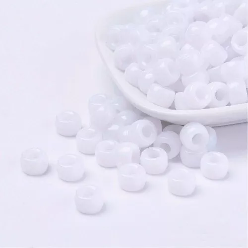 9x6mm Large hole beads - Pony beads - White x50