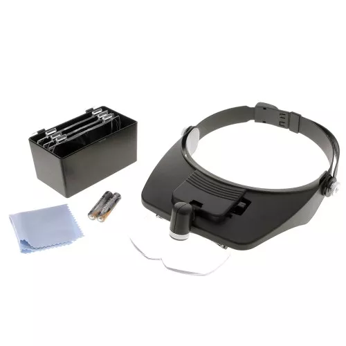 Binocular frontal magnifier with x1.2, x1.8, x2.5, x3.5 lenses and led x1