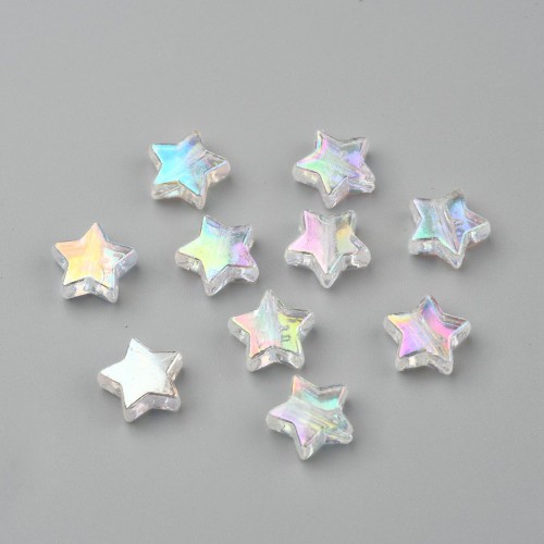 11mm Iridescent star beads - White AB x50