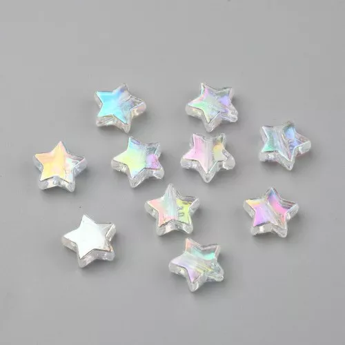 11mm Iridescent star beads - White AB x50