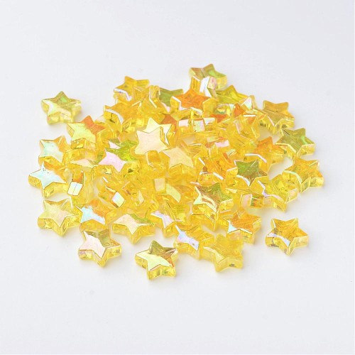 11mm Iridescent star beads - Yellow AB x50