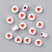 Assortment of 20 round heart beads - 7 mm - White - Red|raw }}