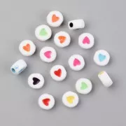 Assortment of 20 round heart beads - 7 mm - White - Multicolored