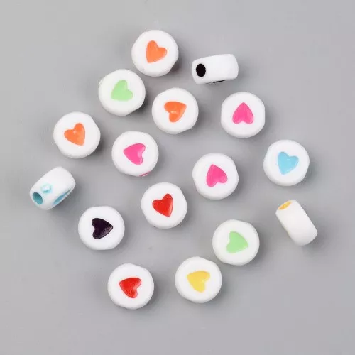 Assortment of 20 round heart beads - 7 mm - White - Multicolored